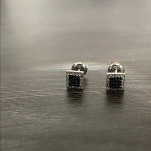 Zales Black and Silver Square twist back Earrings (Listed matching ring)